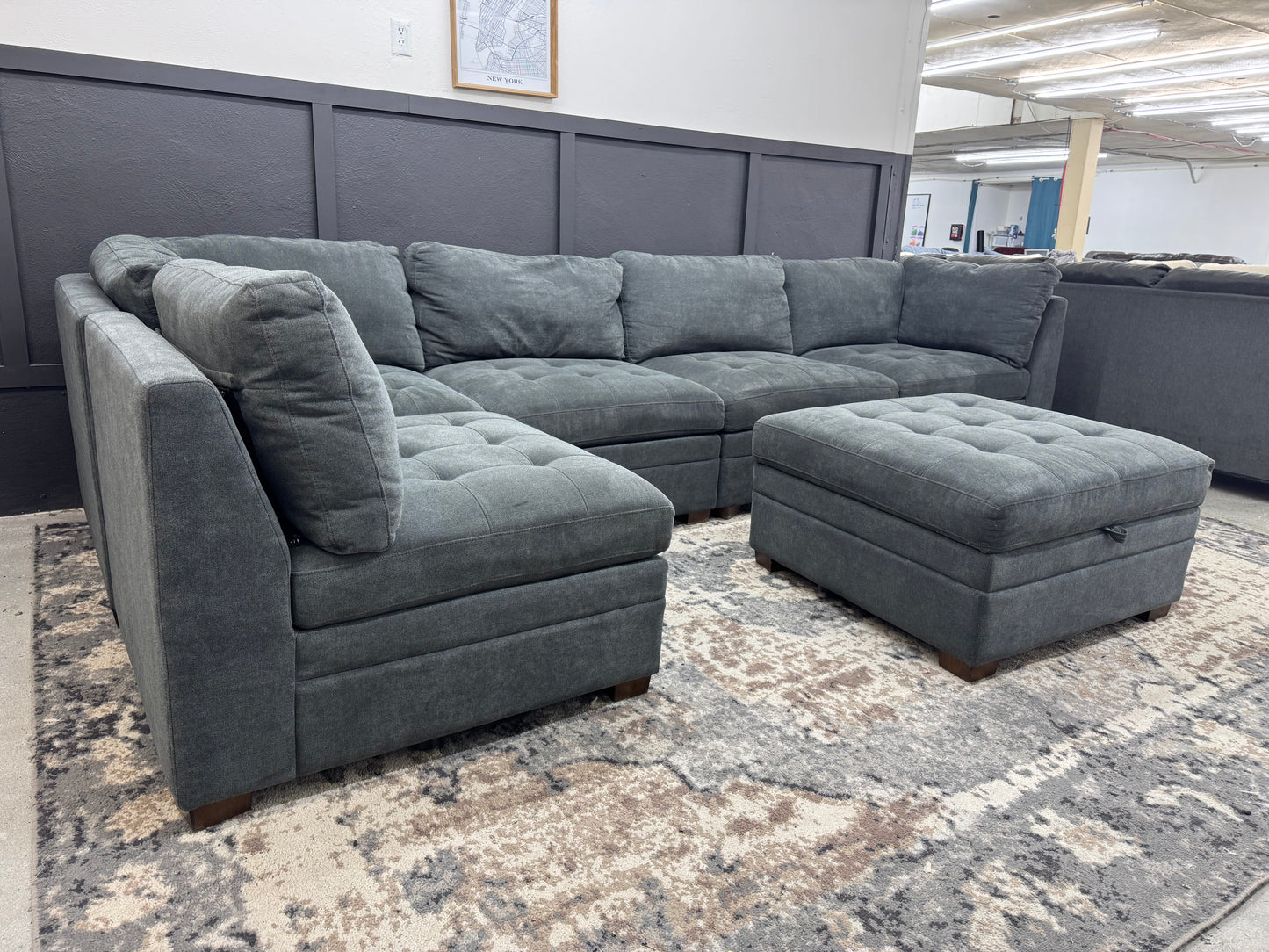 Charcoal Gray Modular Tisdale Sectional Couch with Storage Ottoman