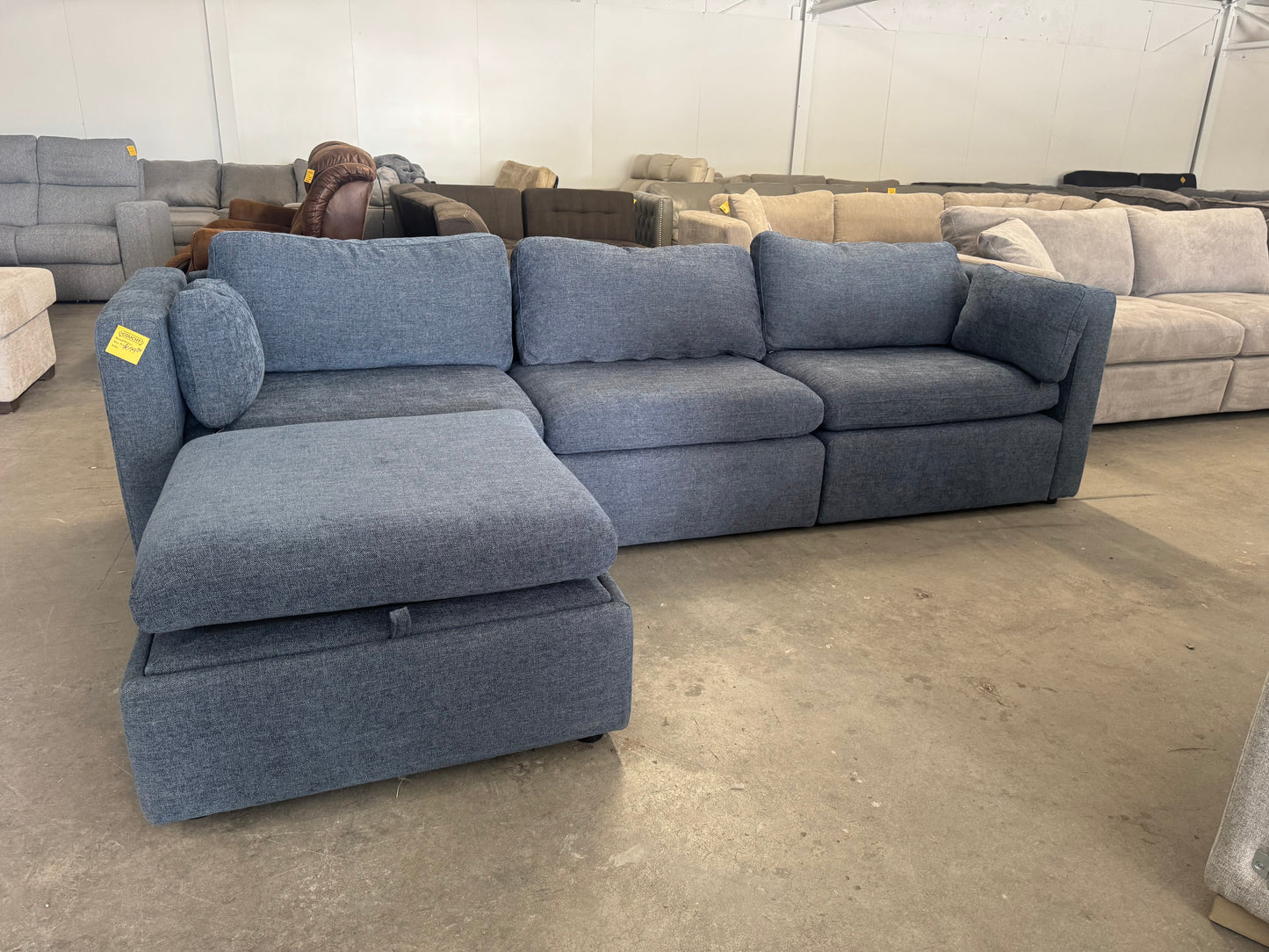 Denim Blue Modular Sofa with Storage Ottoman