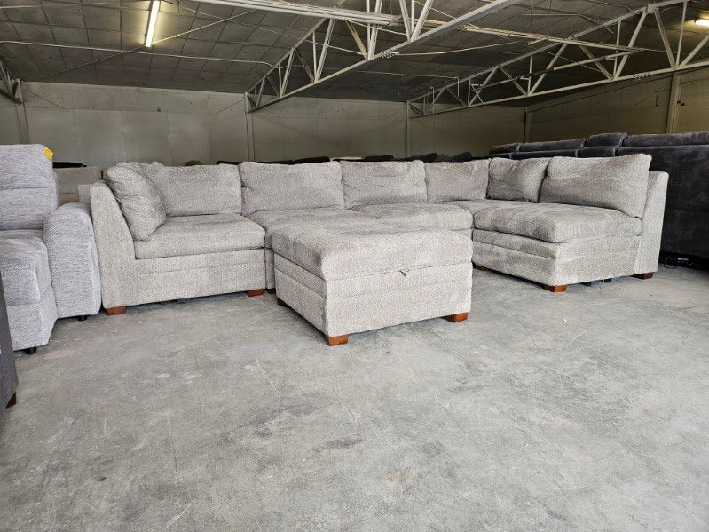 Gray Modular Sectional with Power Recliners & Storage Ottoman