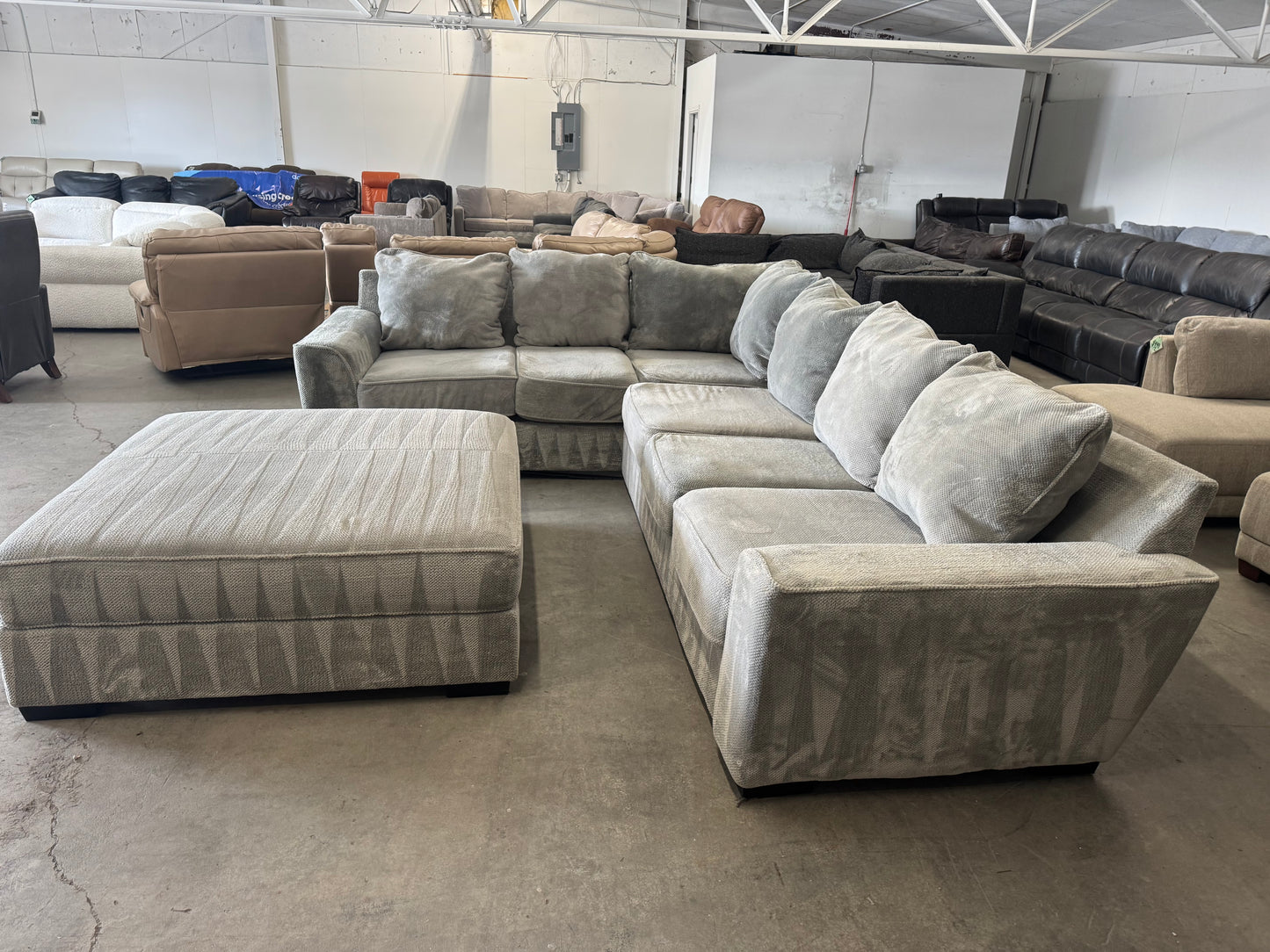 Huge Plush Light Gray L Shape Sectional Sofa with Oversized Ottoman