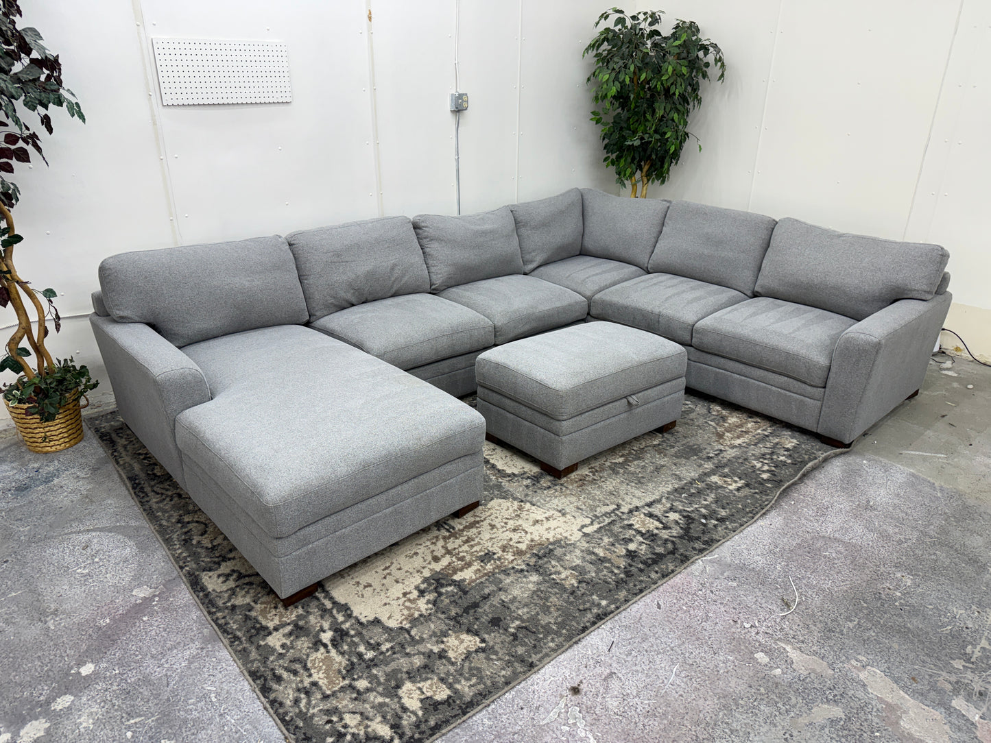 Gray U Shape Sectional Sofa with Storage Ottoman