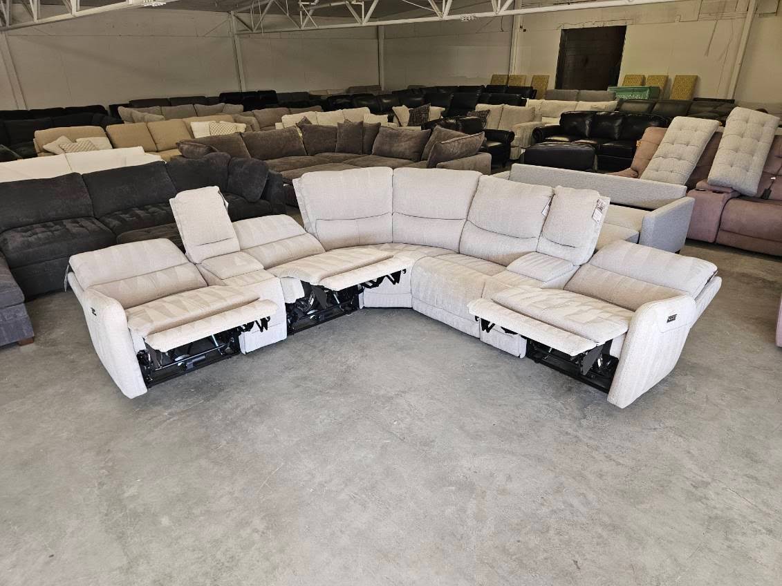 Light Gray Modular Fabric Power Reclining Sectional w/ Power Lumbar & Headrests