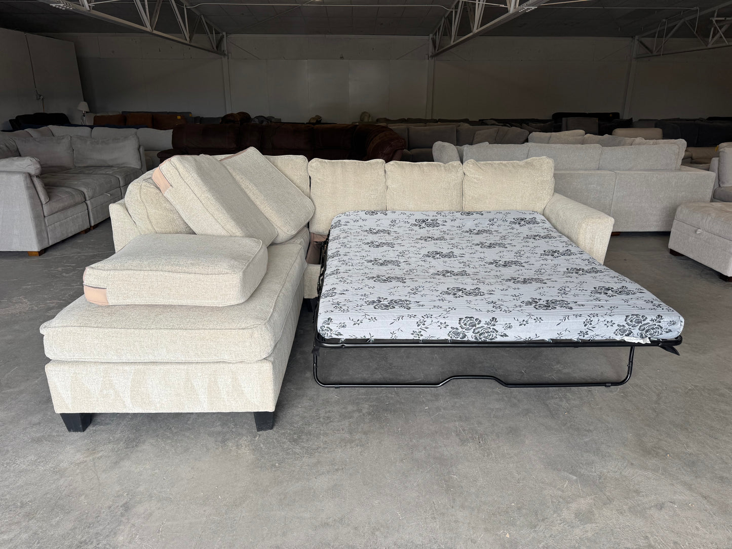Beige Sleeper Sectional with Pull-Out Bed