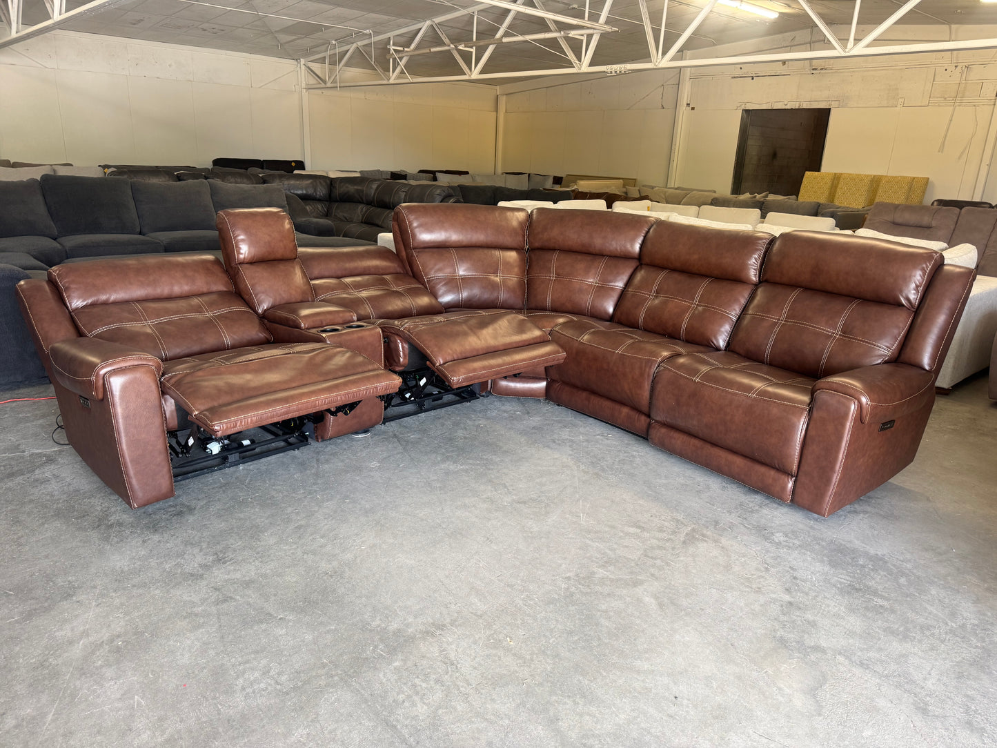 Brown Leather Modular Reclining Sectional – Three Power Recliners