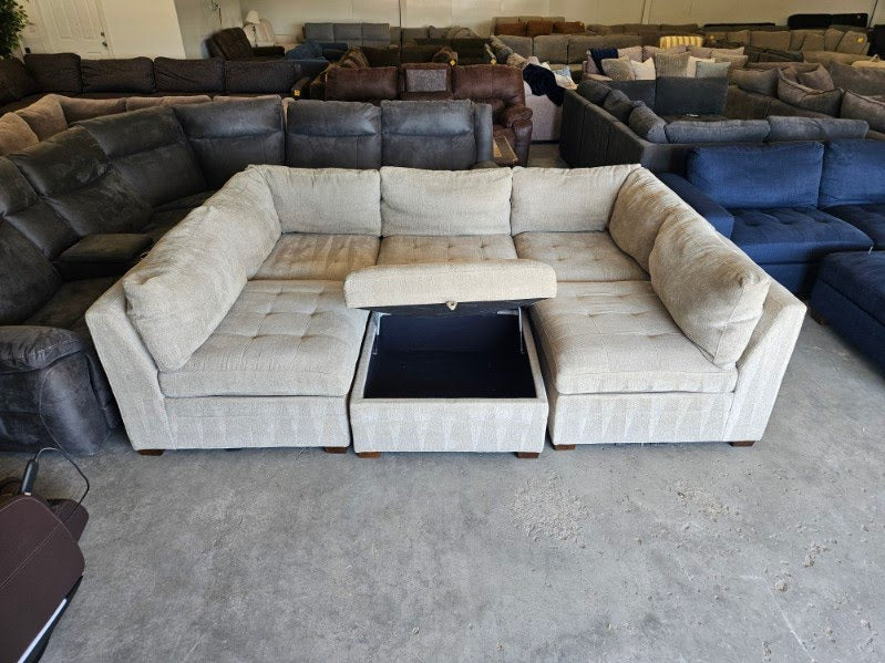Light Gray 6-Piece Modular Sectional with Storage Ottoman