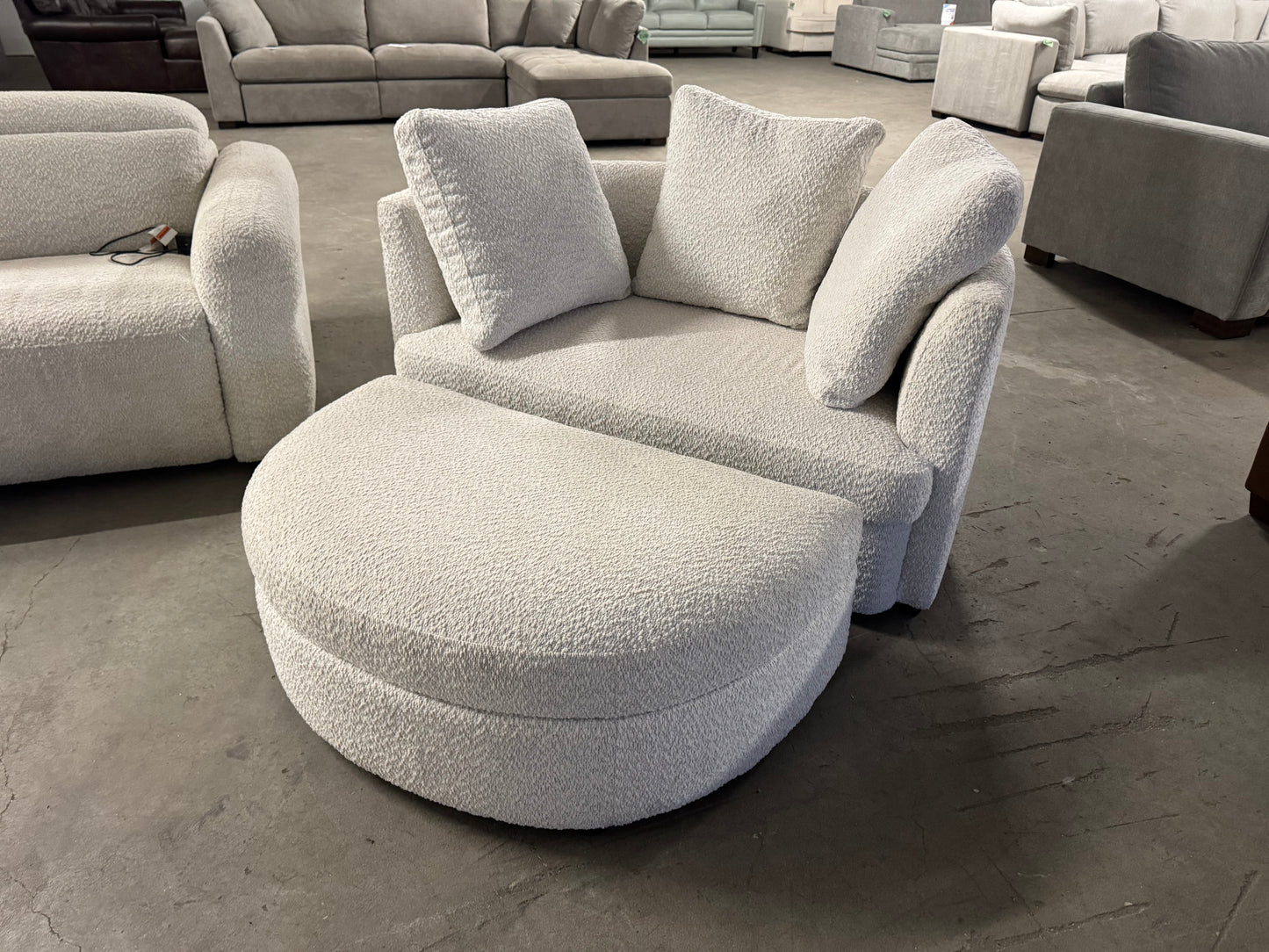 Like New White “Holley” Oversized Fabric Accent Chair with Storage Ottoman