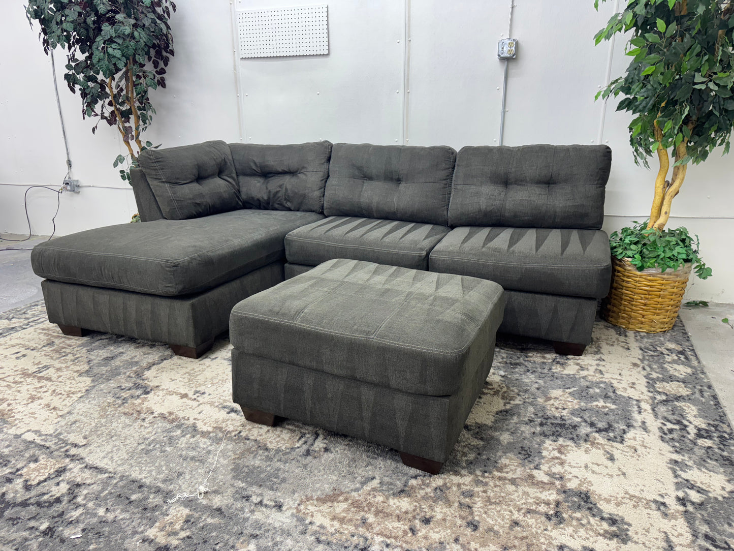Sage Gray L Shape Sleeper Sectional with Ottoman