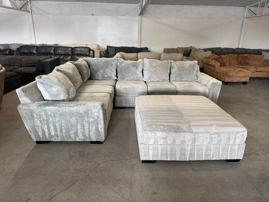 Huge Plush Light Gray L Shape Sectional Sofa with Oversized Ottoman