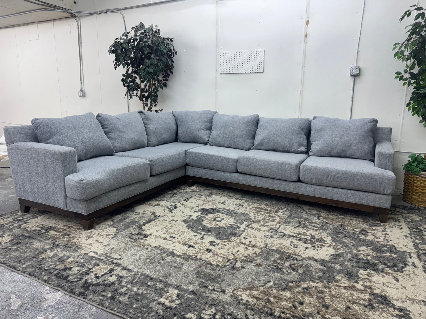 Blue Mid-Century Modern L-Shape Sofa