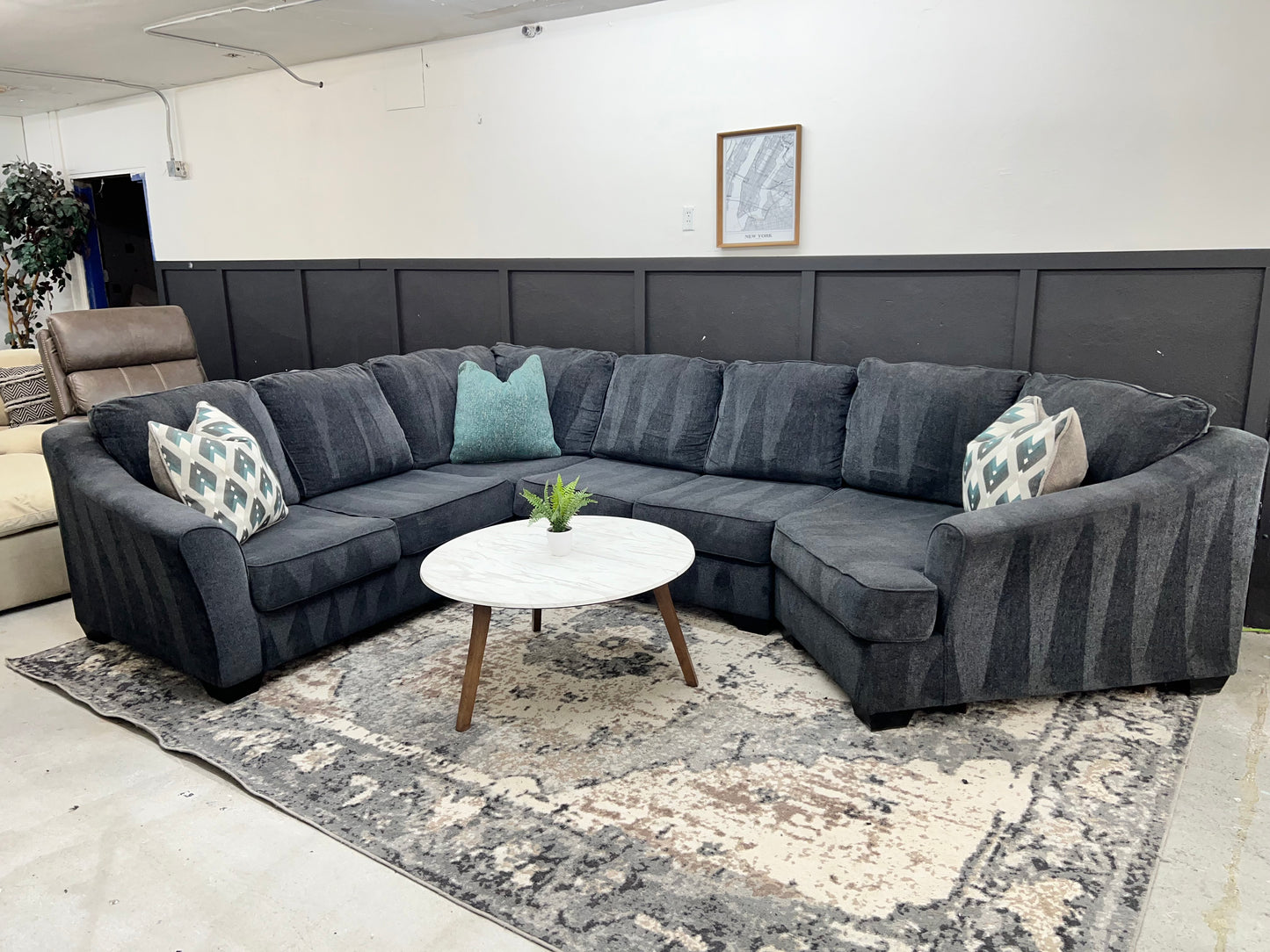 Large Charcoal Gray Sectional Couch with Cuddler