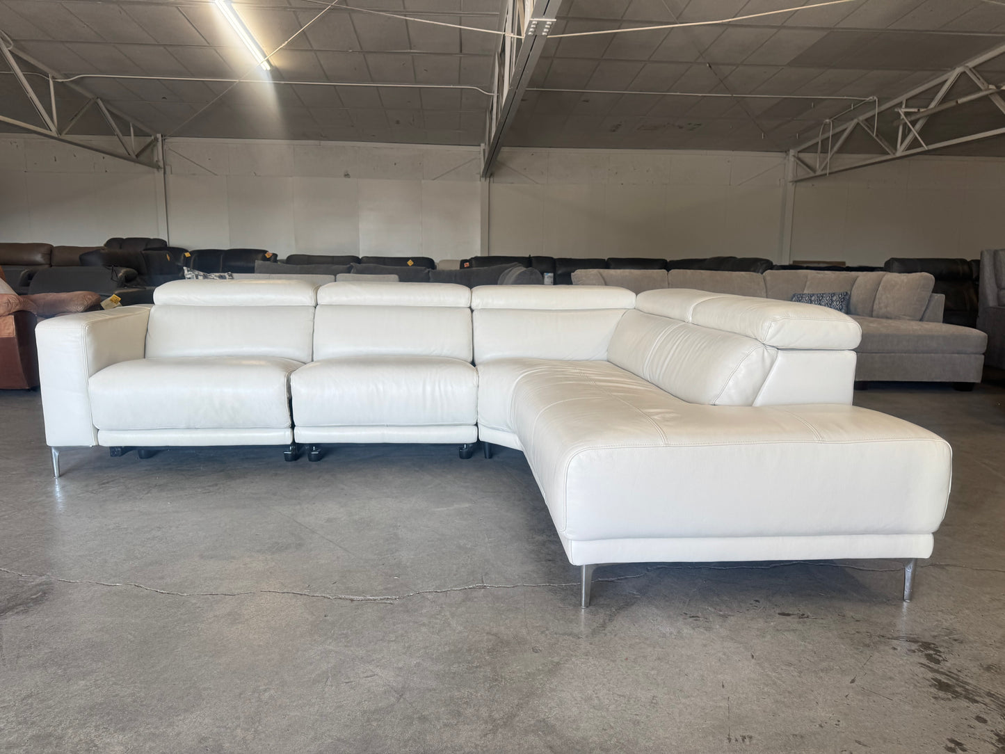 White Leather Power Reclining Sectional with Chaise