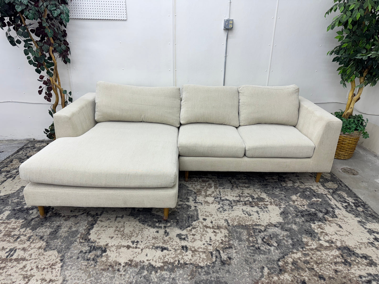 Beige Interior Define Sloan Mid-Century Sectional with Down Cushions