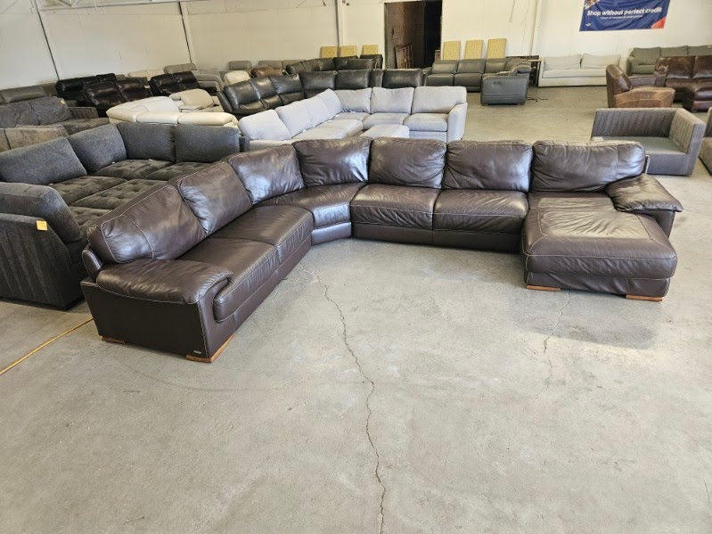Cindy Crawford Home Brown Leather U-Shaped Sectional with Chaise