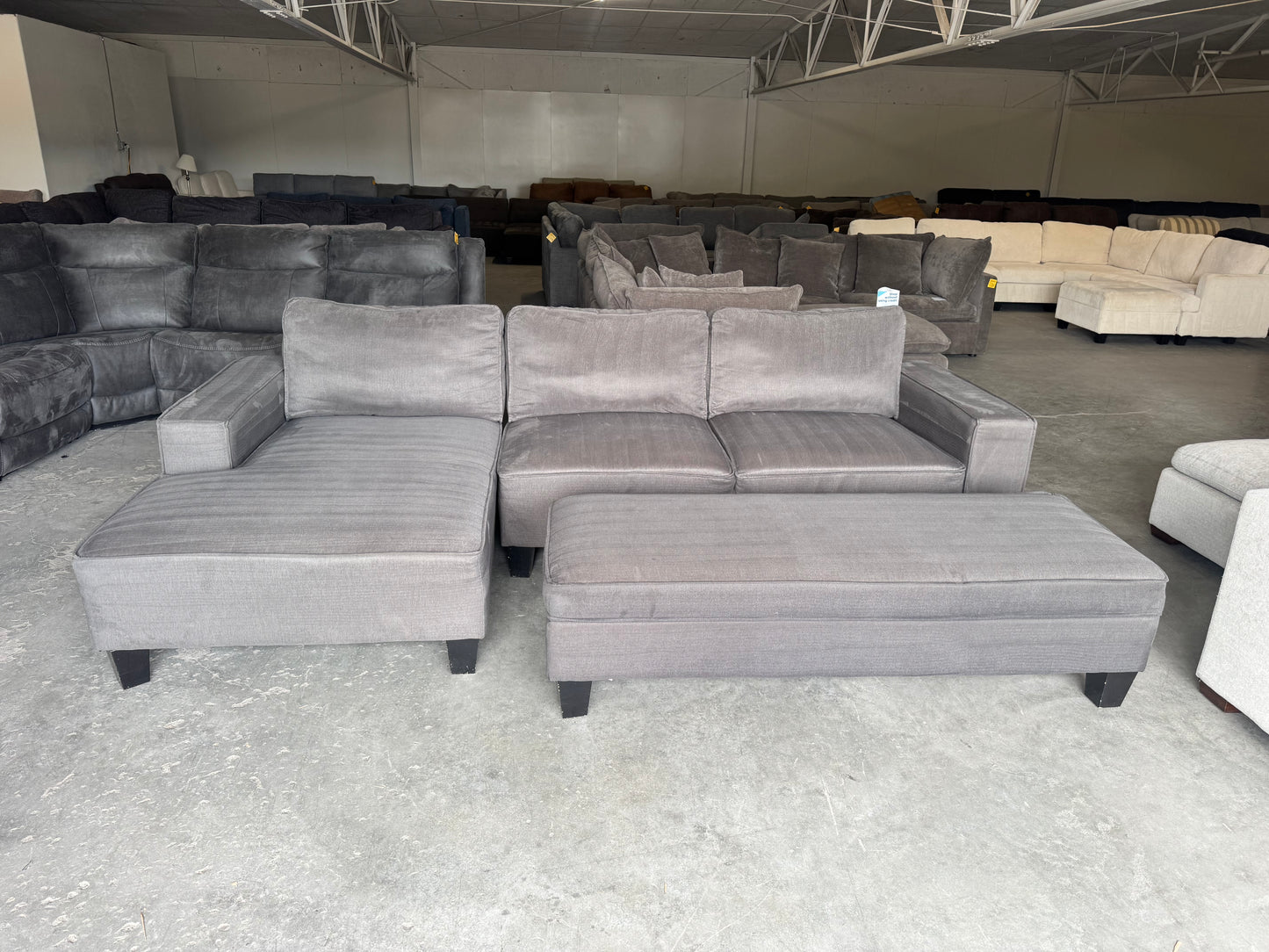 Charcoal Gray L-Shape Sectional with Chaise & Storage Ottoman