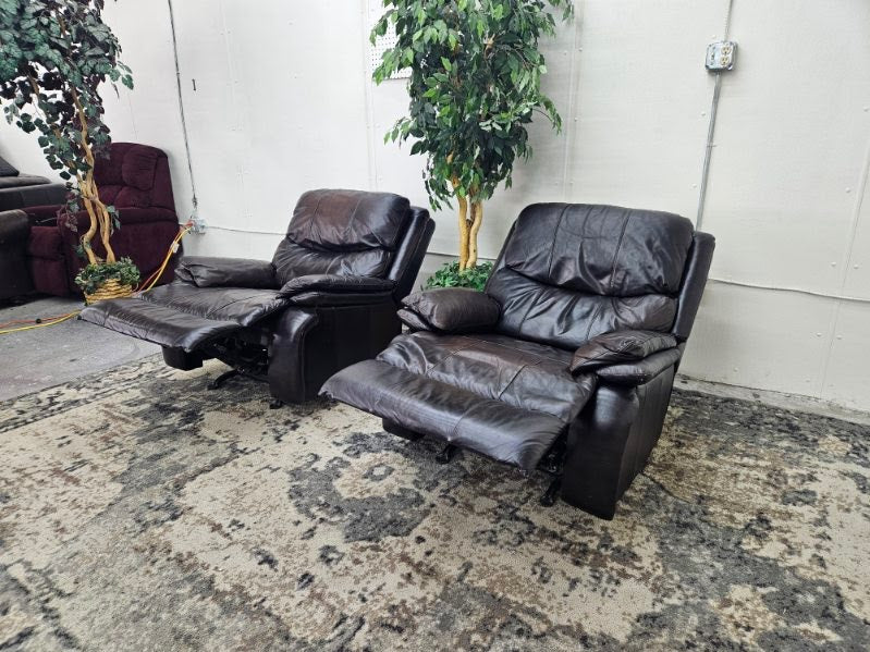 Matching Brown Leather Rocking Armchair Recliners (Set of 2)