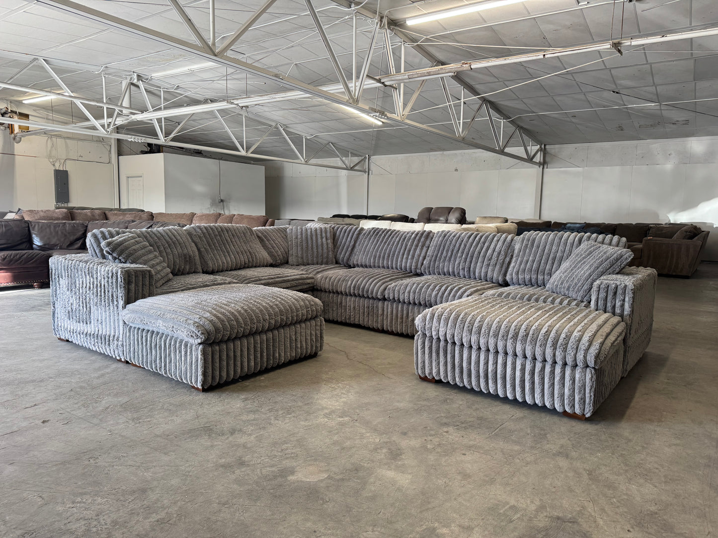 Plush Gray Corduroy 8-Piece Modular Cloud Sectional