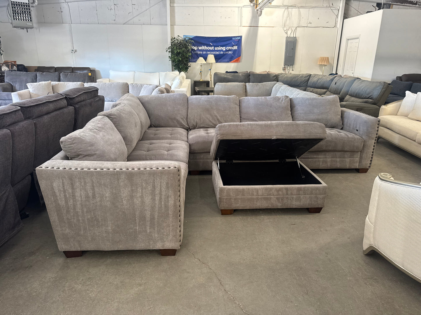 Gray L-Shaped Sectional with Storage Ottoman