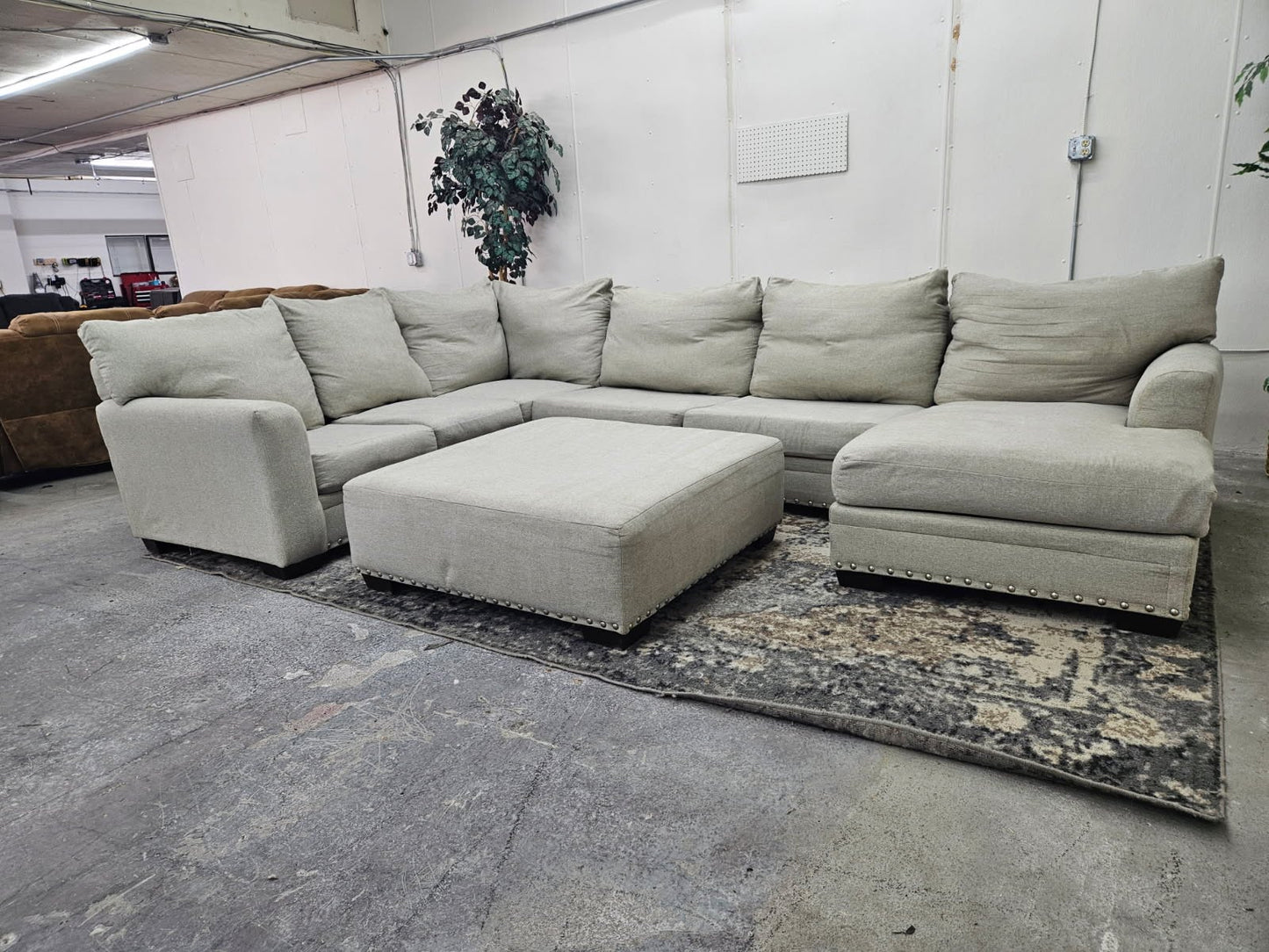 Huge Beige U Shape Sectional with Ottoman