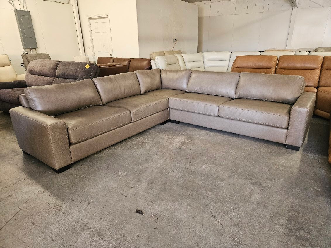 Taupe Leather L Shape Sectional Sofa