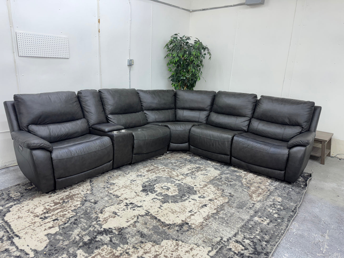 Gorgeous Charcoal Gray Leather “Lauretta” Modular Reclining Sectional