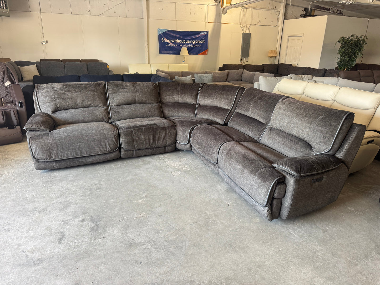Sage Green Modular U-Shaped Sectional with 3 Pwr Recliners
