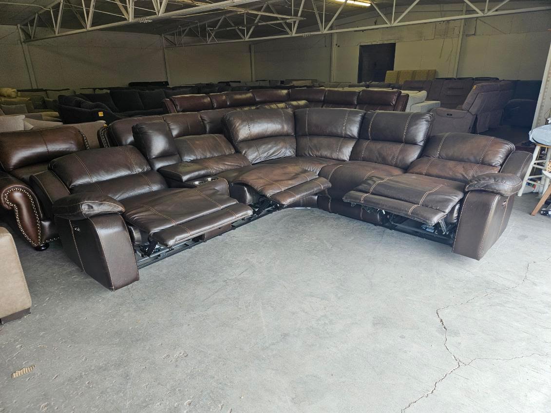 Brown Leather Reclining Sectional Sofa
