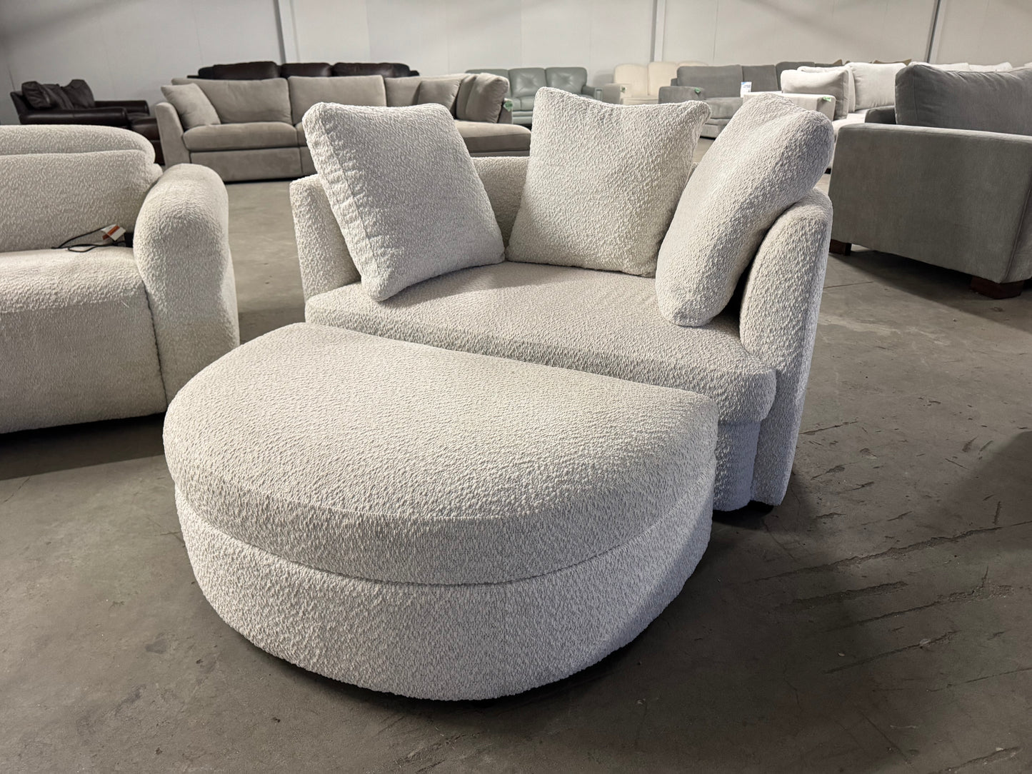 Like New White “Holley” Oversized Fabric Accent Chair with Storage Ottoman