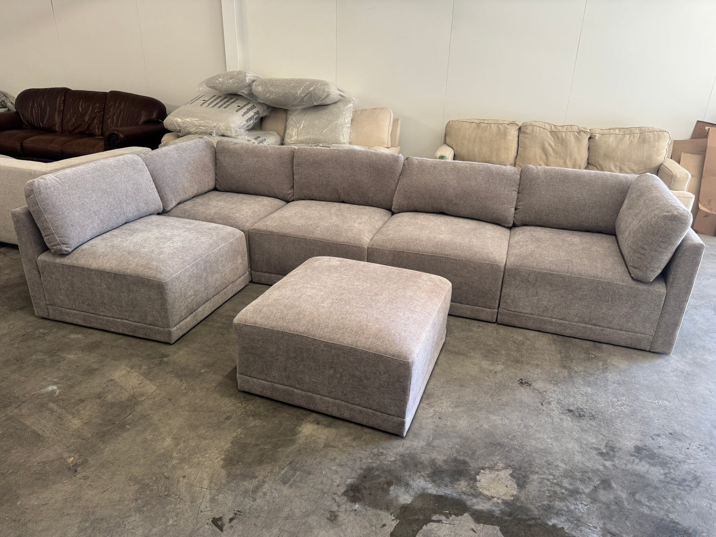 Gray 6-Piece Modular Sectional Sofa with Ottoman