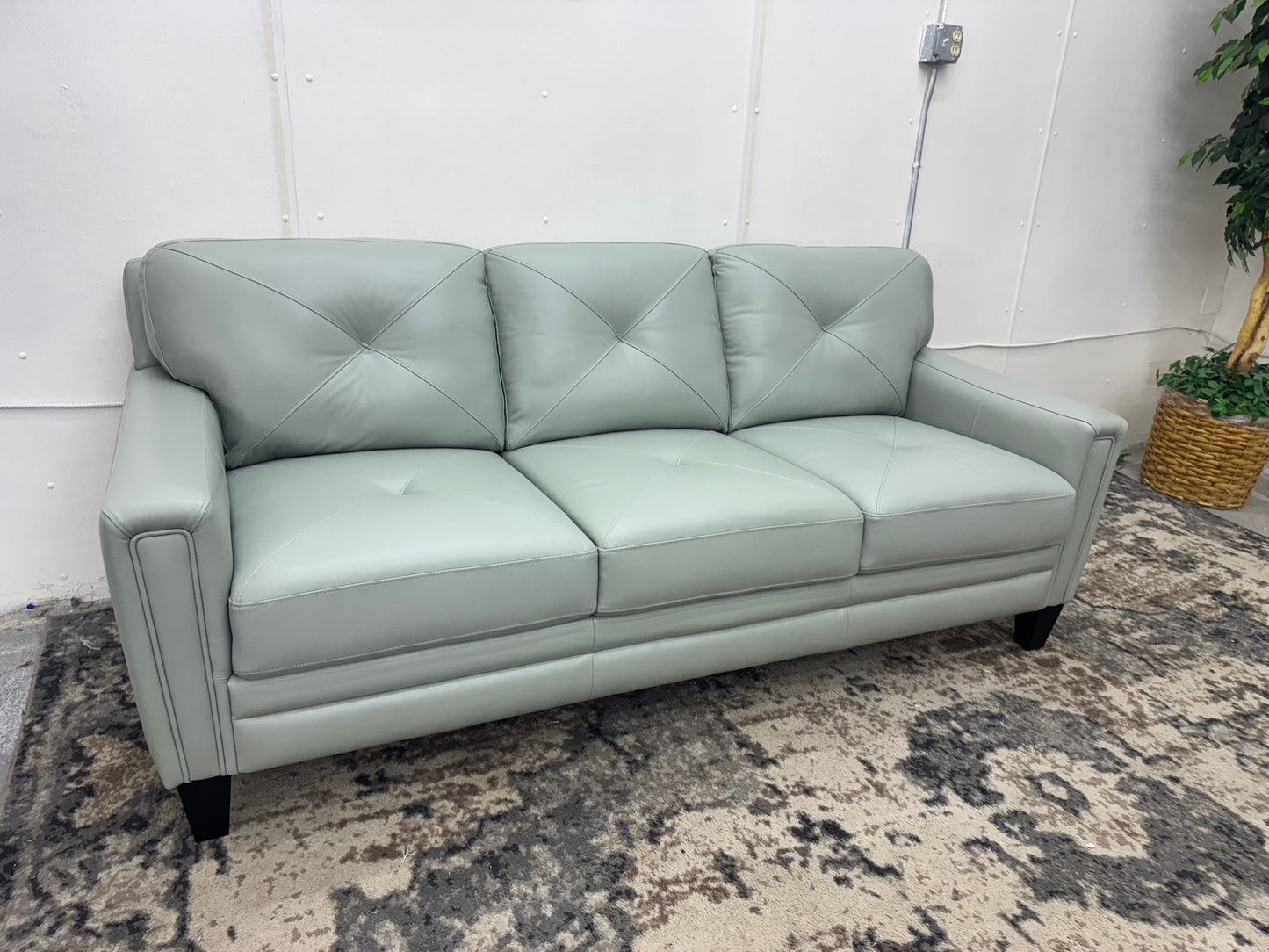 Brand New Teal Leather Abbyson Sofa