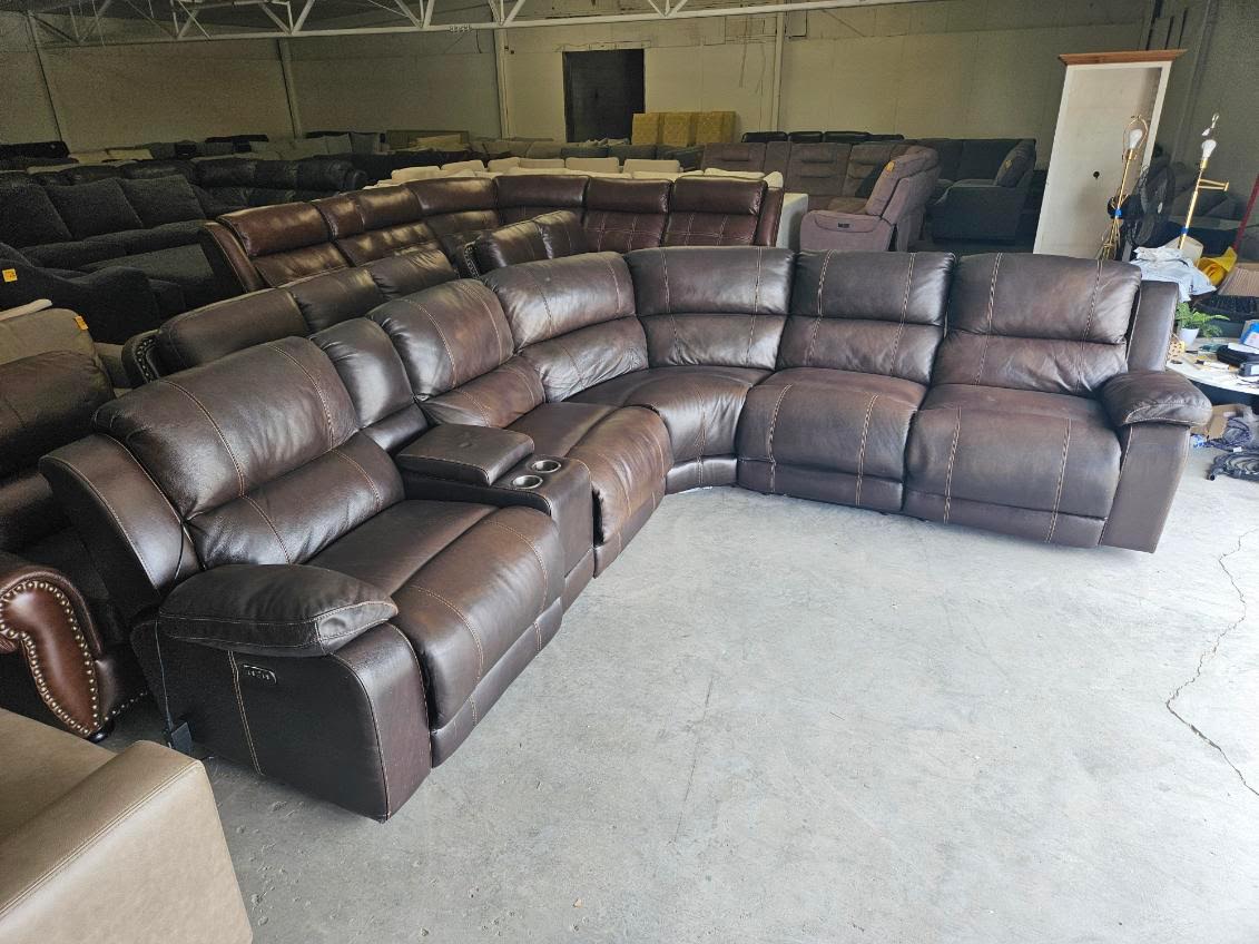 Brown Leather Reclining Sectional Sofa