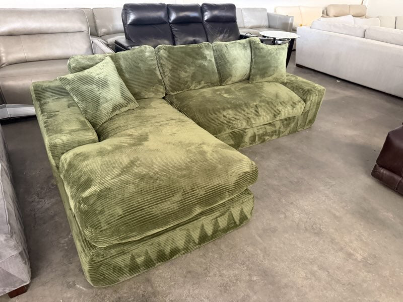 Green Plush Corduroy Boneless L-Shaped Sectional