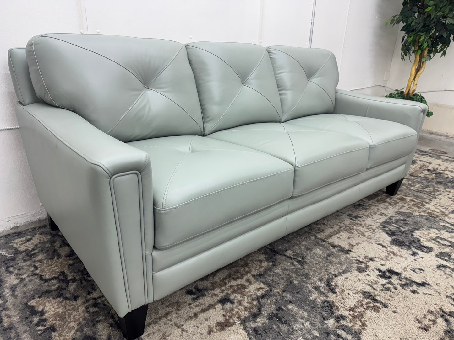 Brand New Teal Leather Abbyson Sofa