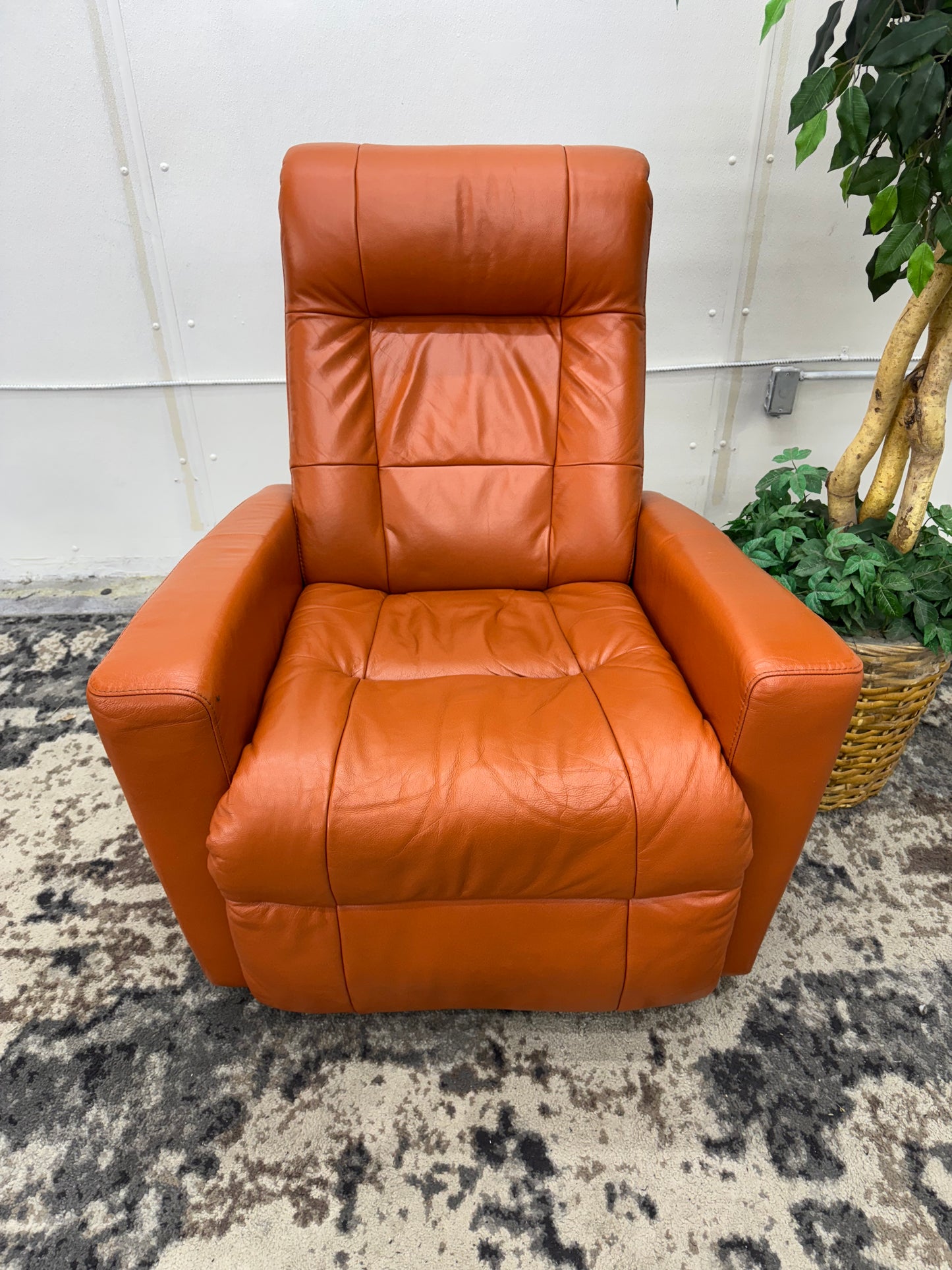 Scandinavian Designs Orange Leather Reclining Chair