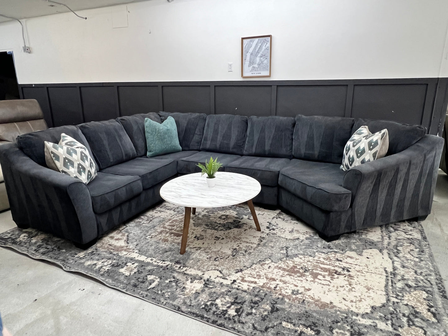 Large Charcoal Gray Sectional Couch with Cuddler