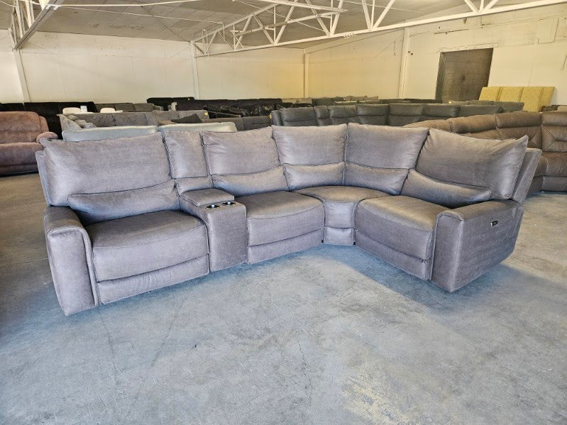 Charcoal Microfiber 5-Piece Modular Sectional with 3 Power Recliners