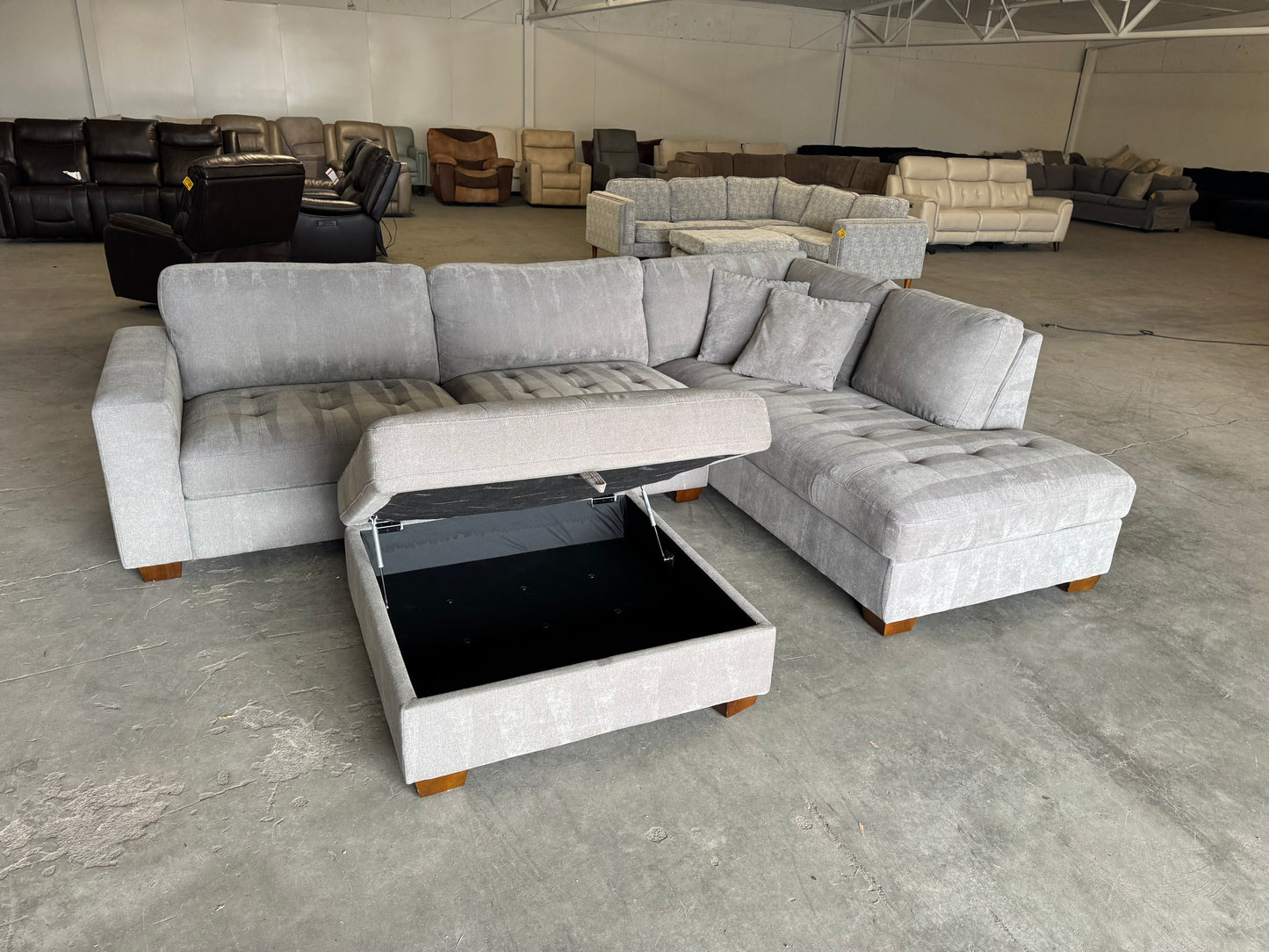 Gray L Shape Sectional with Storage Ottoman