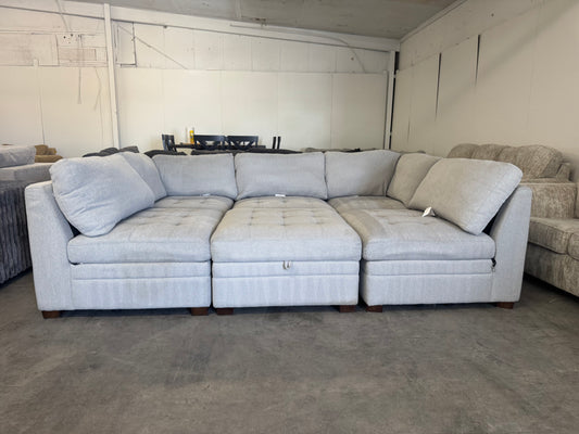 Beige Modular 6 Piece Sectional with Storage Ottoman