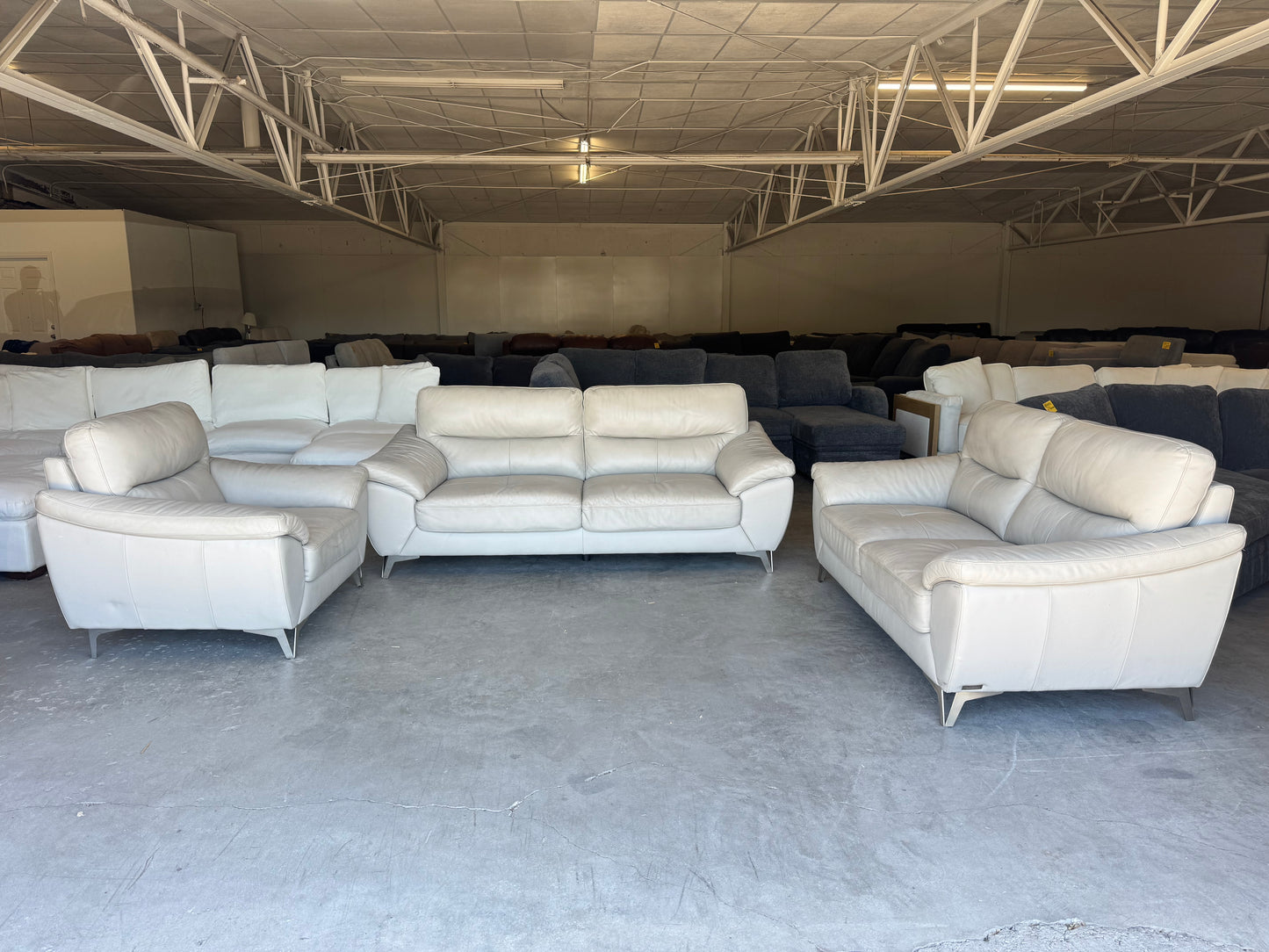 White Abbyson Leather Sofa, Loveseat & Chair Set