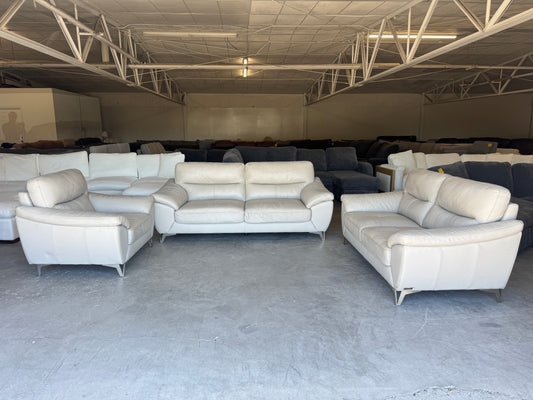 White Abbyson Leather Sofa, Loveseat & Chair Set