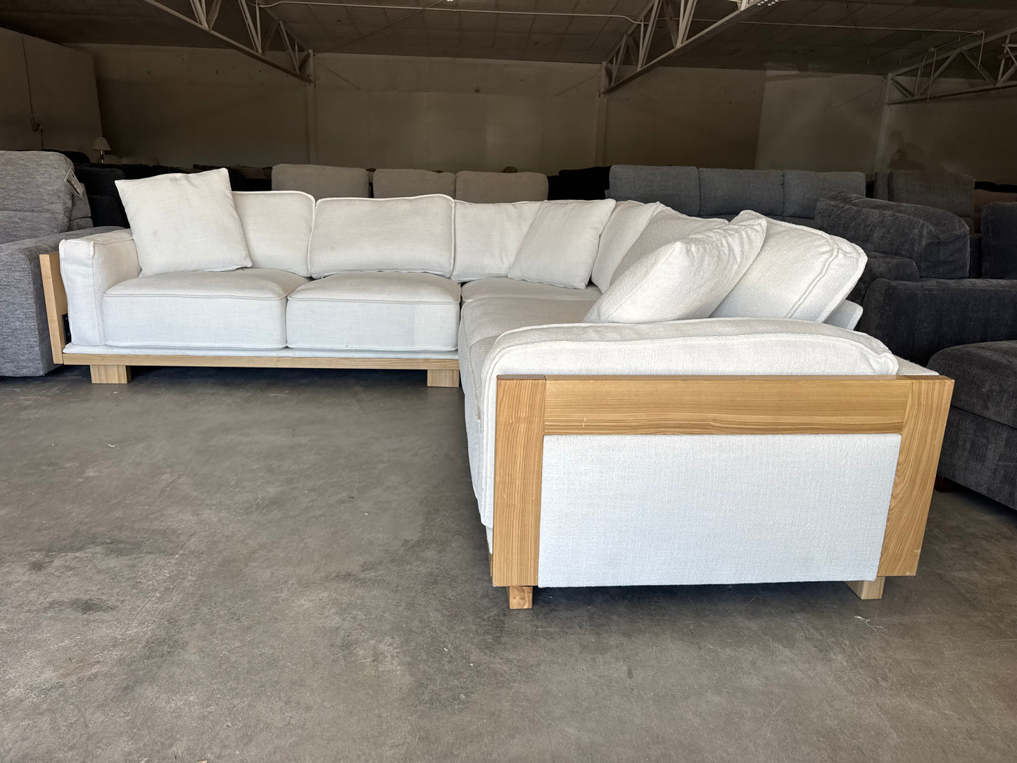 White Mid-Century Modern L-Shape Sectional