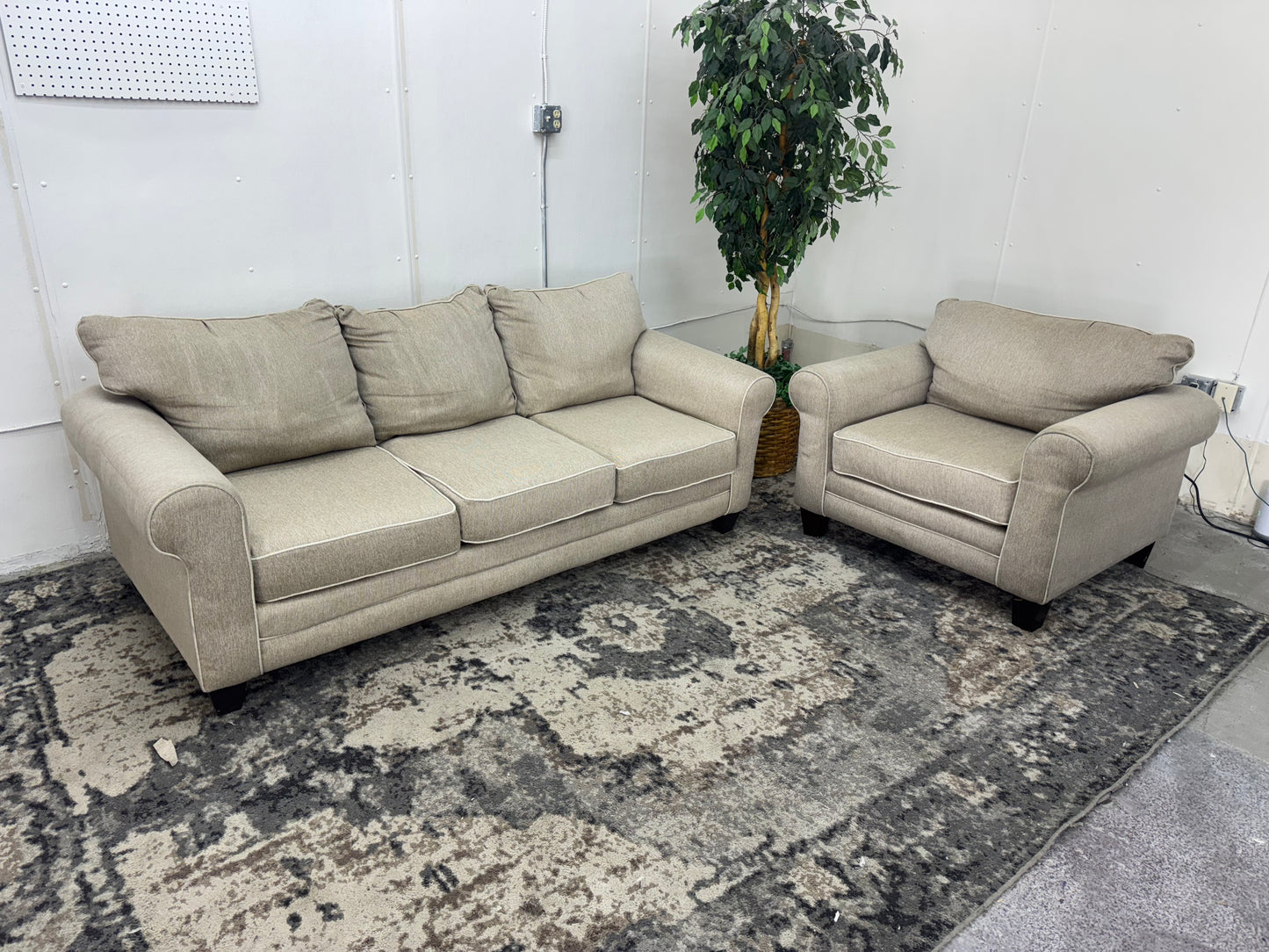 Beige Couch and Armchair Set