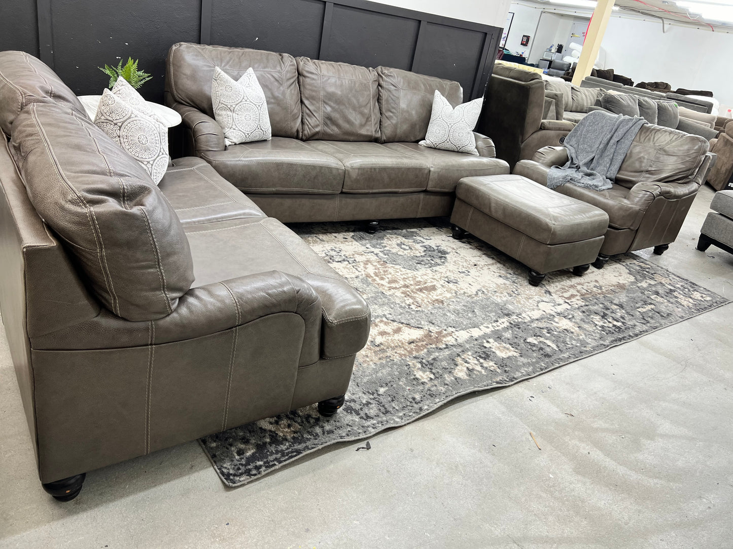 Gray Leather Couch Loveseat Armchair and Ottoman 4 Piece Living Room Set