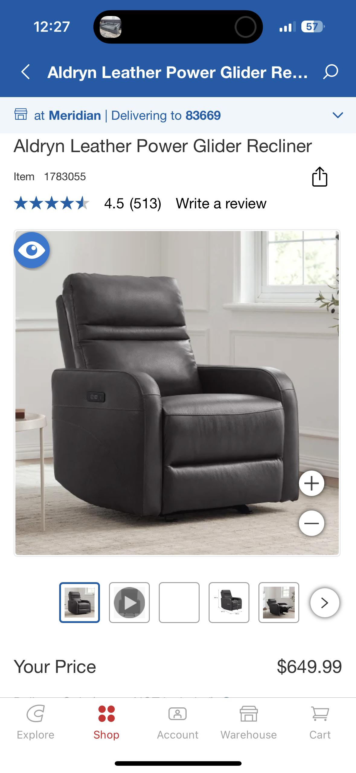 Stunning Gray Leather Recliner Chair (Price is each - many in stock!)