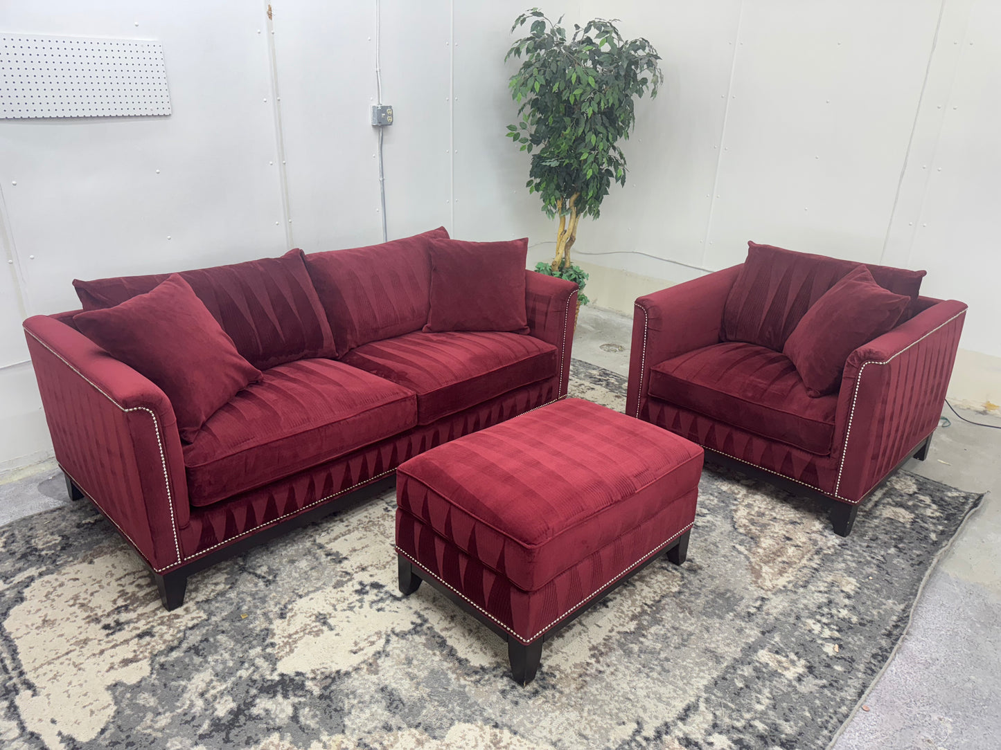 Red Velvet Couch, Armchair and Ottoman by Z Gallerie