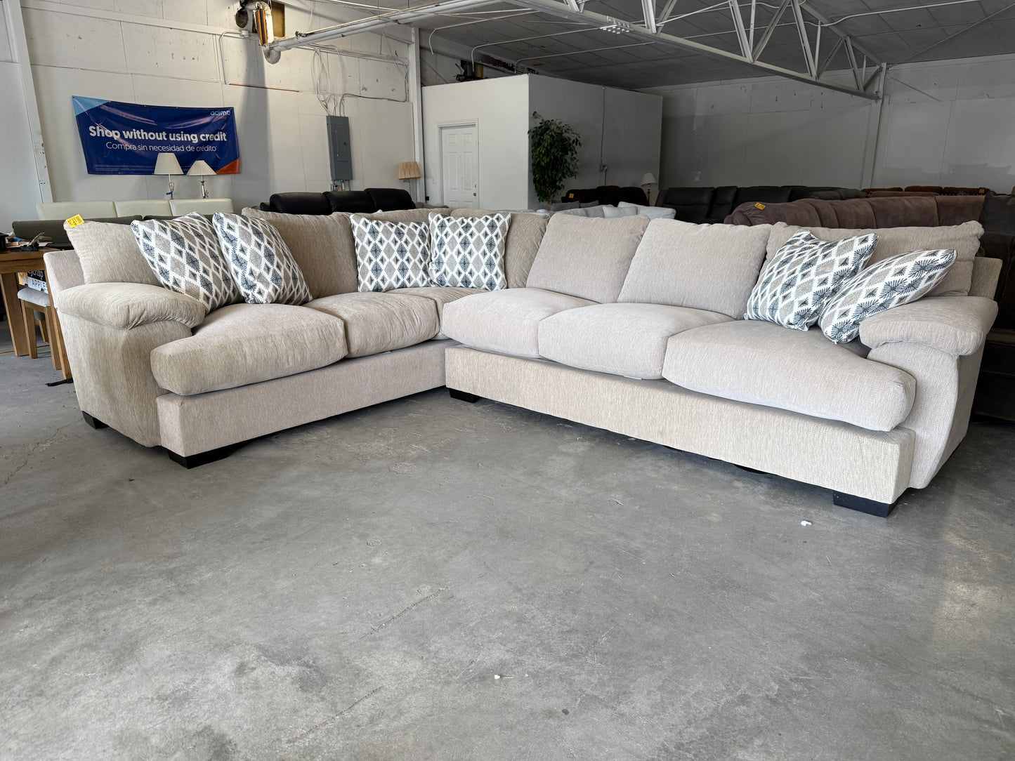 Brand New Beige Down-Filled L Shape Sectional