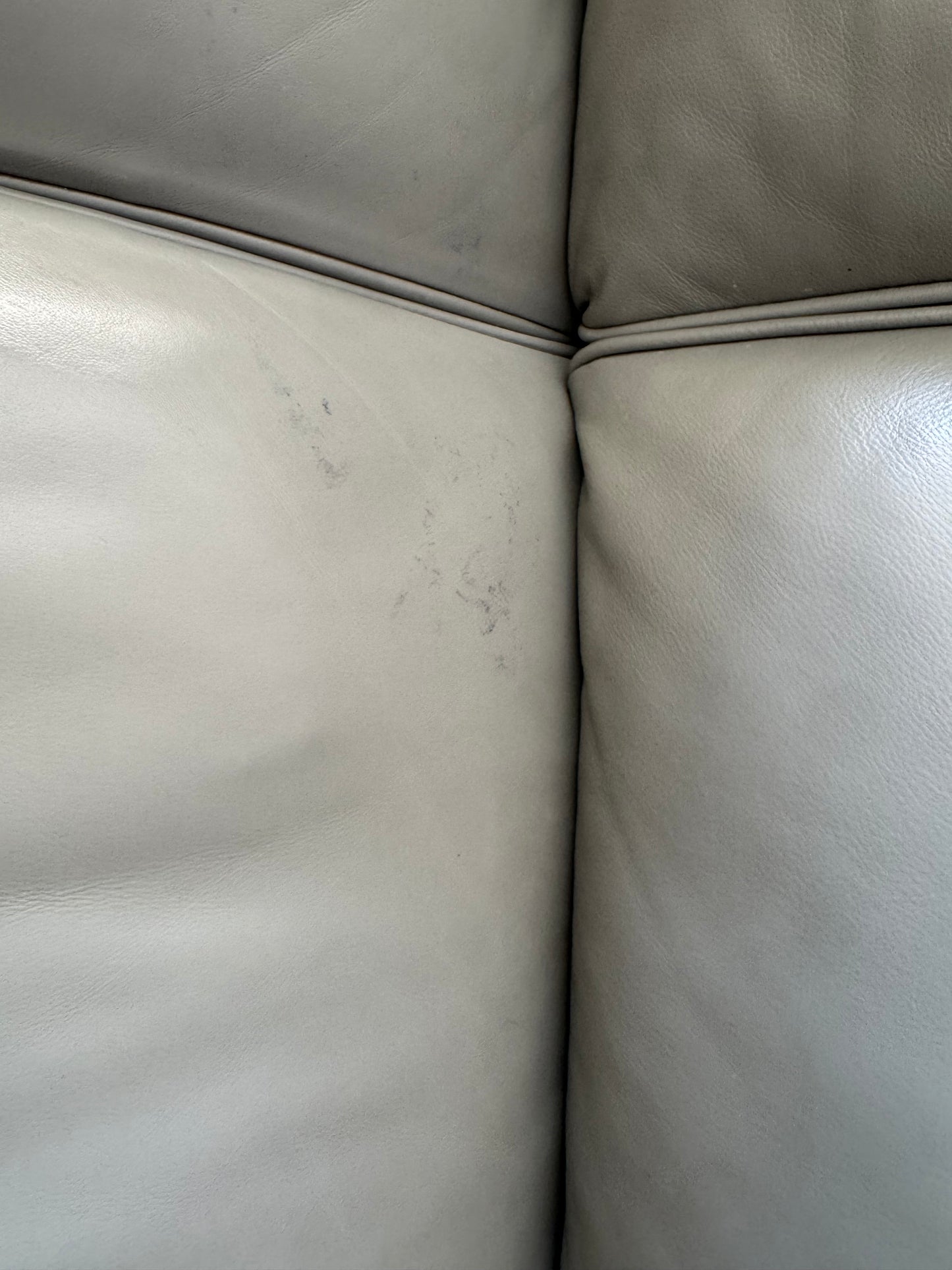 Gray Leather Couch with Ornate Nailhead Trim