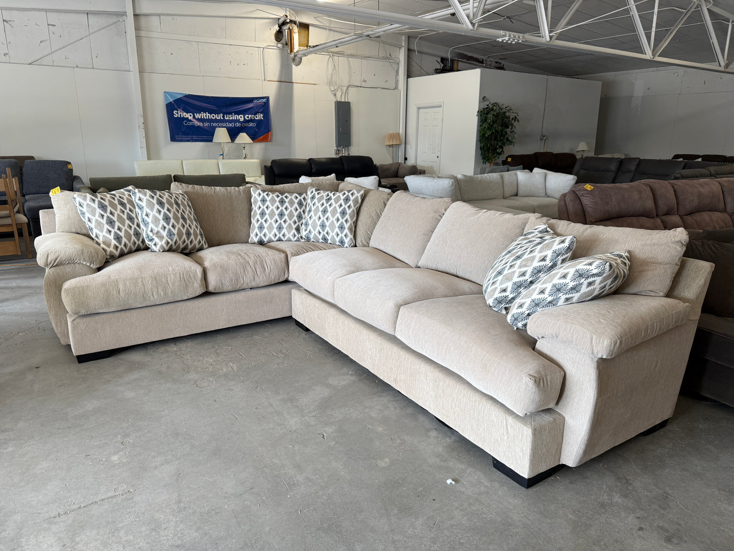 Brand New Beige Down-Filled L Shape Sectional