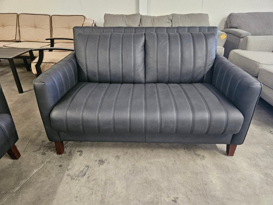 Blue Leather Sofa, Loveseat & Armchair Set