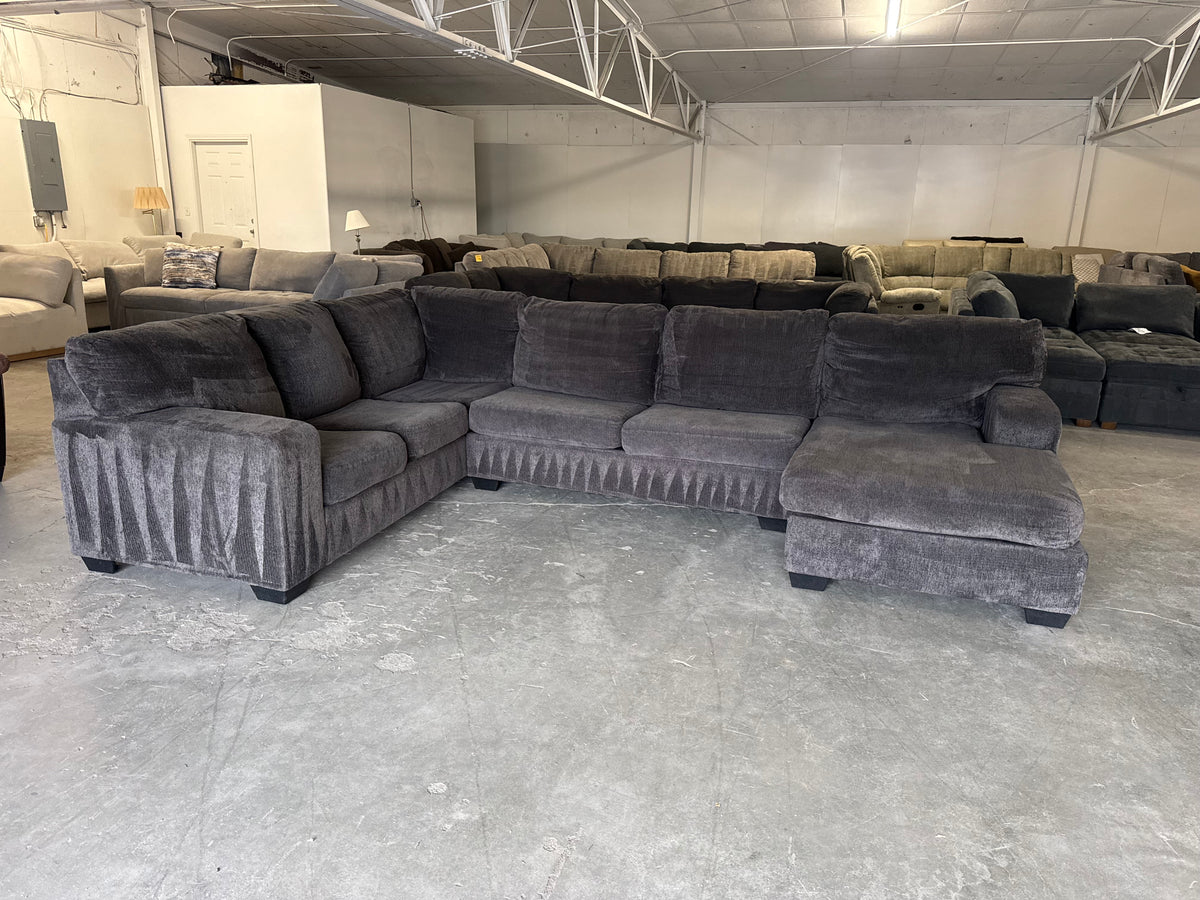 Charcoal Gray Fabric U-Shaped Sofa with Chaise Lounge