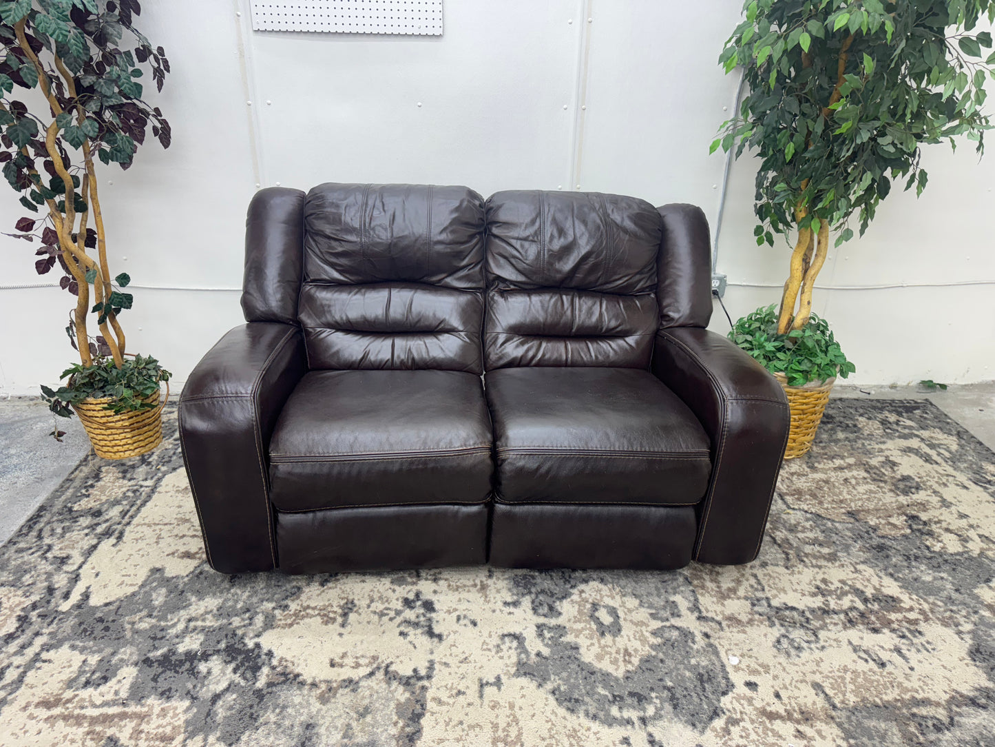 Brown Leather Power Reclining Loveseat